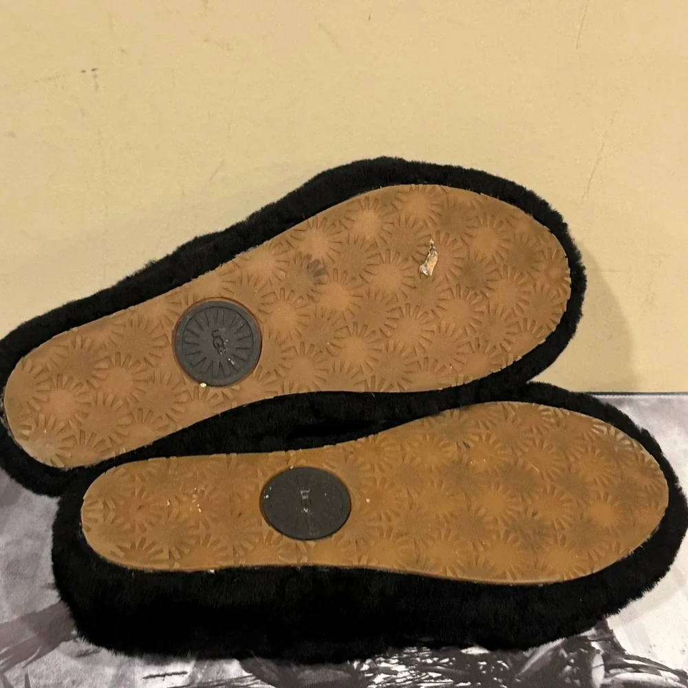 UGG Oh Fluffita Black Sheepskin Platform Slingback Sandals Slides Womens size 8